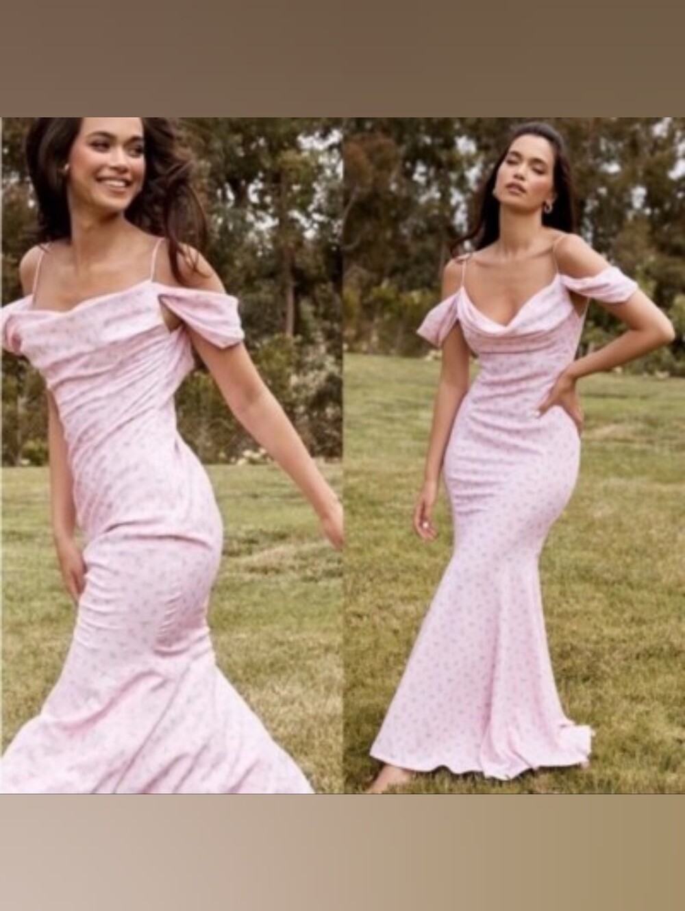 NWT House of CB Pink Maxi Mermaid Dress In Florals, Small